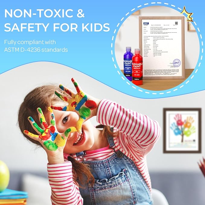 Nicpro 8 Colors Washable Finger Paint Set for Toddlers (4 oz), Non-Toxic & Baby Safe Paint for Hand and Feet, Mess Free Finger Painting Art Supplies for Kids Age 1-3 4 5 6+, Preschool Learning Gifts