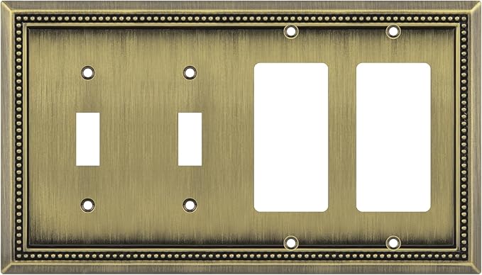 Henne Bery Sunken Pearls Decorative Wall Plate Switch Plate Outlet Cover (Double Toggle/Double Decorator, Antique Brass)
