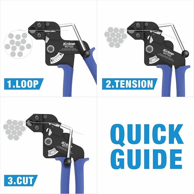 IWISS WCT322 Stainless Steel Cable Tie Gun Kit for Fastening and Cutting up to 12mm Width Metal Zip Ties, c/w 100 Pieces Stainless Steel Cable Zip Ties, Zip Tie Gun