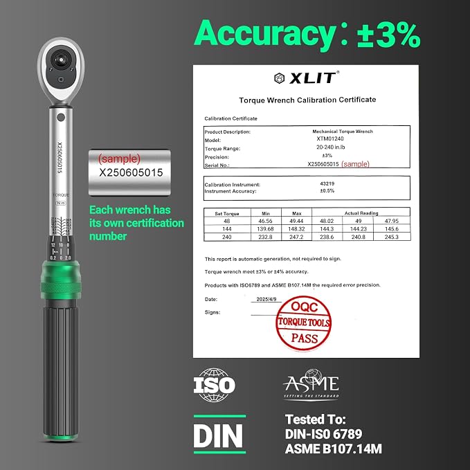 1/4" Drive Click Torque Wrench, 20-240 in.lb/2.3-27 Nm, Dual-Direction Adjustable 72 Tooth Ratchet, ±3% Accuracy Small Torque Wrench for Bike and Motorcycle