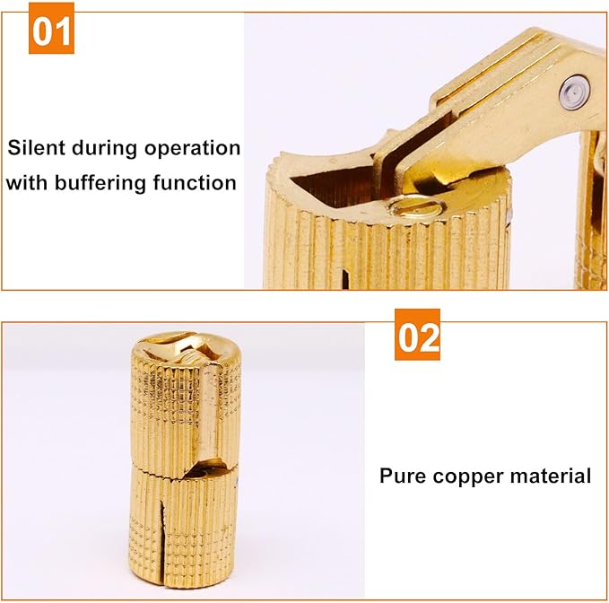 14mm Invisible Brass Barrel Hinges Hidden Concealed Furniture Hinges 180 Degree Opening Angle 4Pcs