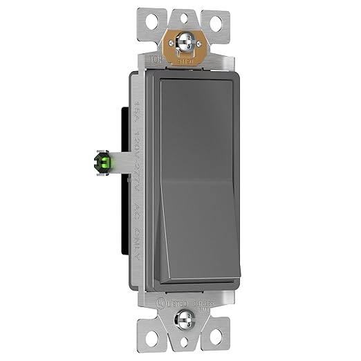 ENERLITES Elite Series Decorator Switch, Paddle Rocker Light Switch, Single Pole, 3 Wire, Grounding Screw, Residential Grade, 15A 120V, UL Listed, 91150-SG, Space Gray, 10 Pack