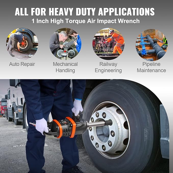 VEVOR 1 Inch Air Impact Wrench, Up to 5175 ft-lbs Beast Reverse Torque Output Pneumatic Impact w/ 8 Inch Anvil for Heavy Duty Machinery/Semi-Truck/Bus | Pneumatic Impact Gun with 8 Inch Anvil, Forward/Reverse Control, for Heavy Duty Machinery, Semi-Tru...