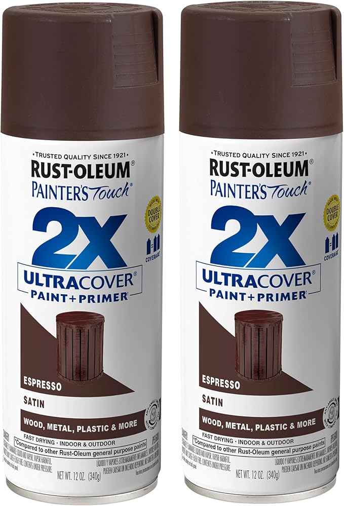 Rust-Oleum 334066-2PK Painter's Touch 2X Ultra Cover Spray Paint, 12 oz, Satin Espresso, 2 Pack