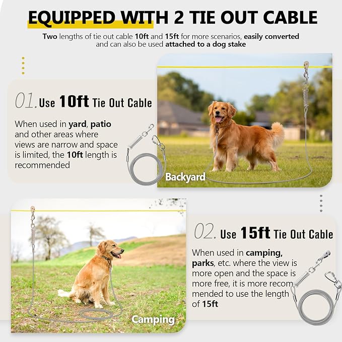 Professional Dog Runner Trolley System - Heavy Duty 150ft Dog Zip Line with 10ft & 15ft Tie Out for Large Dogs Up to 250lbs