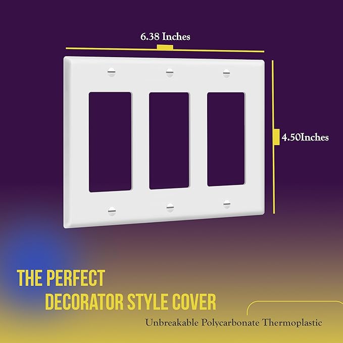 ENERLITES Decorator Light Switch or Receptacle Outlet Wall Plate, Gloss Finish, Size 3-Gang 4.50" x 6.38", Unbreakable Polycarbonate Thermoplastic, UL Listed, 8833-W-5PCS, White, (5 Pack)