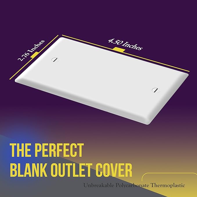 ENERLITES Blank Cover Wall Plate, Gloss Finish, Standard Size 1-Gang 4.50" x 2.76", Polycarbonate Thermoplastic, 8801-W, White