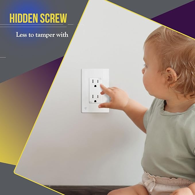 ENERLITES Brushed Screwless Decorator Wall Plate Child Safe Outlet Cover, Gloss Finish, Size 1-Gang 4.68" H x 2.93" L, Unbreakable Polycarbonate Thermoplastic, SI8831-BW, Brushed White