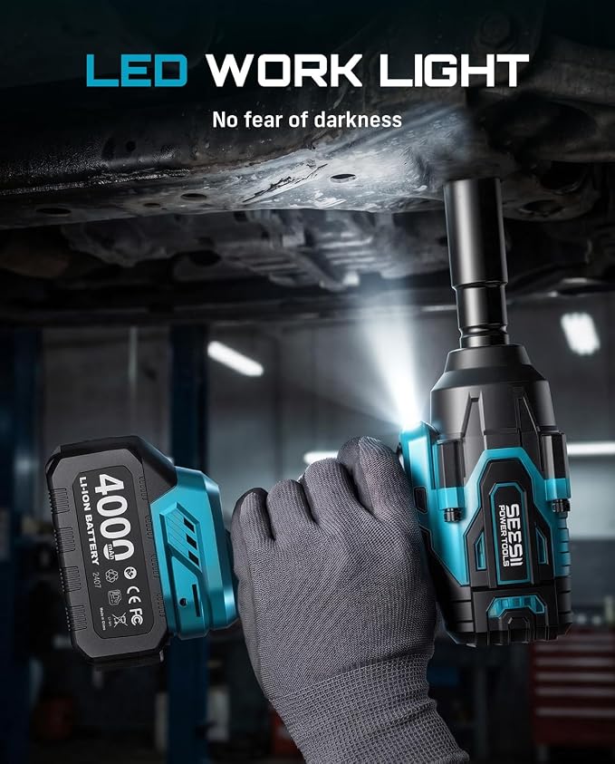 Seesii Impact Wrench 1000N.m(738 Ft-Lbs) & 46PCS 1/4″ Drive Socket Set Tool | Cordless Impact Driver, 1/2" Impact Gun With 21v 2x4.0Ah Battery for Fix Auto/Motorcycle - Wh10 Ultra