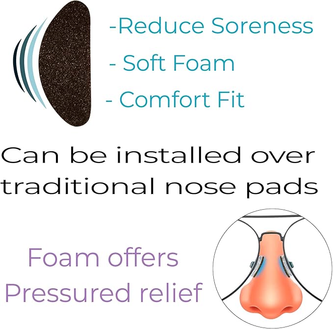 GMS Optical Ultra-Thin Quality Adhesive Halfmoon Felt Nose Pads - Removes Soreness -Extra Large (19mm x 8mm x 1mm) (10 Pair, Black)