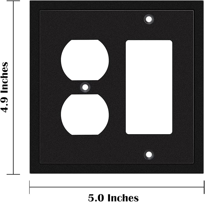 Henne Bery Modern Edge Decorative Wall Plate Switch Plate Outlet Cover, Durable Solid Zinc Alloy (Decorator/Duplex, Matte Black)