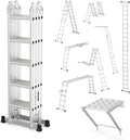18.5 FT Folding Ladder, LUISLADDERS Multi-Purpose Ladder, Aluminium Extension Ladders 7 in 1 Heavy Duty Combination EN 131 Standard