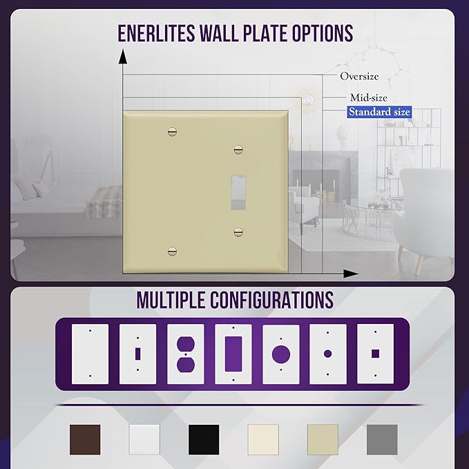 ENERLITES Combination Wall Plate (Blank Device/Toggle Switch), Standard Size 2-Gang, Polycarbonate Thermoplastic, Ivory 880111-I
