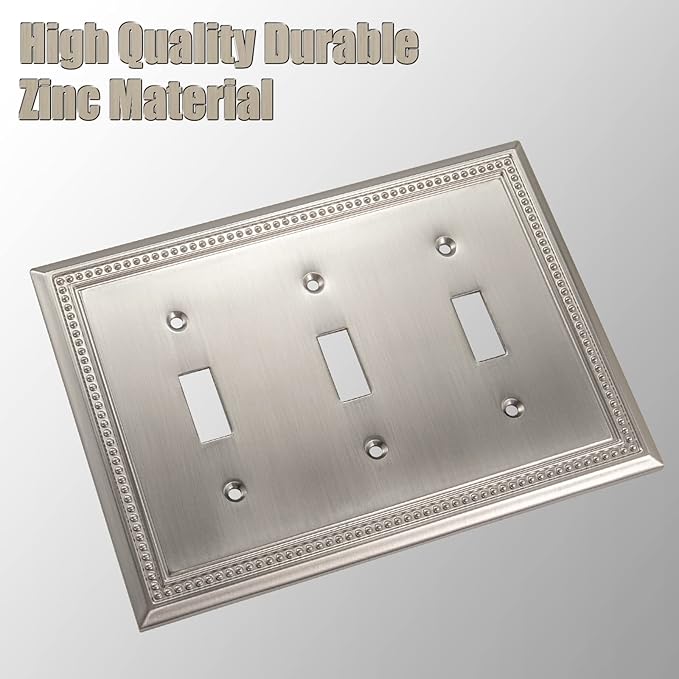 Henne Bery Sunken Pearls Heavy Duty Decorative Wall Plate Switch Plate Outlet Cover (Triple Toggle, Satin Nickel)