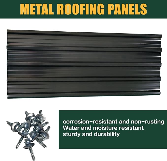18pcs Roof Flashing Panels, L60.63×W17.72 Inch Corrugated Galvanized Roofing Panels, Porche, carport, shed, Stable, Chicken coop Black