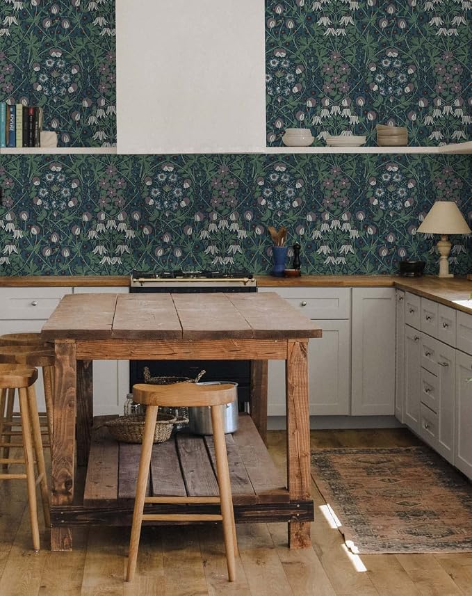 NextWall Tulip Garden Floral Peel and Stick Wallpaper (Deep Ocean & Purple Haze)