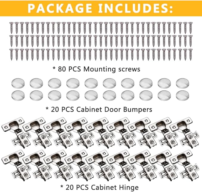 20 Pack Soft Close Cabinet Door Hinges for 1/2" Partial Overlay, 105 Degree Opening Angel, Stainless Concealed Kitchen Cabinet Hinges with Mounting Screws, Manual and Door Bumpers