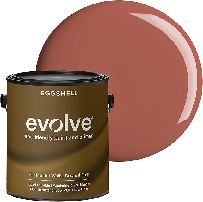 EVOLVE Interior Paint & Primer, Eggshell (Red Clay), 1 Gallon – One-Coat Coverage, Excellent Hide, Low VOC, Low Odor, Washable Paint for Walls, Doors & Trim