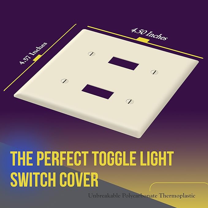 ENERLITES Toggle Light Switch Wall Plate, Gloss Finish, Size 2-Gang 4.50" x 4.57", Unbreakable Polycarbonate Thermoplastic, 8812-LA, Light Almond