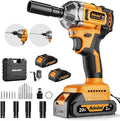 Brushless Impact Wrench 3-in-1 500N.m(369Ft-lbs) Torque Wrench 1/2 Drive with 2x2.0Ah Batteries, 8 Drill Bits, 6 Screwdriver Bits, 4 Sockets, Cordless Impact Gun for automotive Repair and DIY