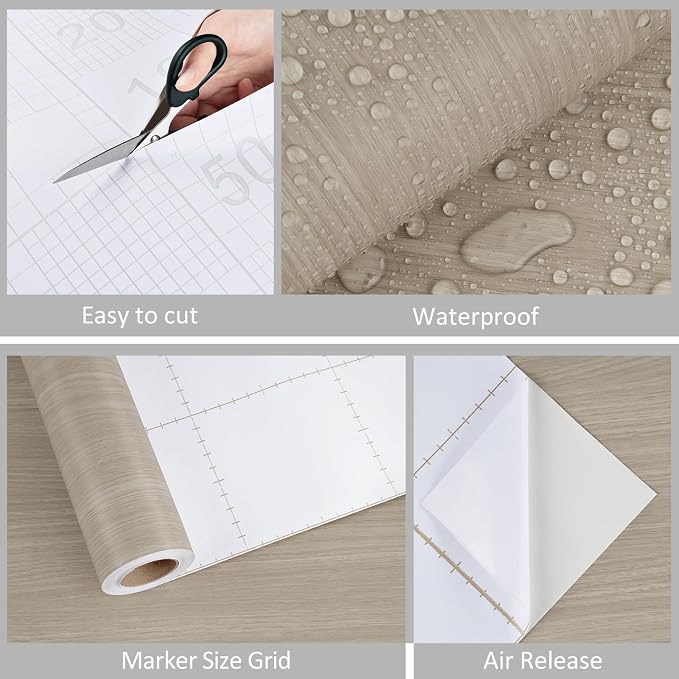 WESTICK Oak Grey Wood Contact Paper Self Adhesive Counter Top Peel and Stick Waterproof Neutral Wood Wallpaper Removable Wooden Grain Vinyl Wrap for Countertops Cabinets Kitchen Table Desk 15.8” x 78”