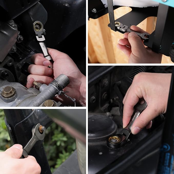 WORKPRO 8 Piece Flex Head Stubby Ratcheting Wrench Set, Metric 9-17mm | 72-tooth CR-V Wrenches with Nickel-plated Finish for Automotive, Garage and Home Repairs, Includes Rolling Pouch