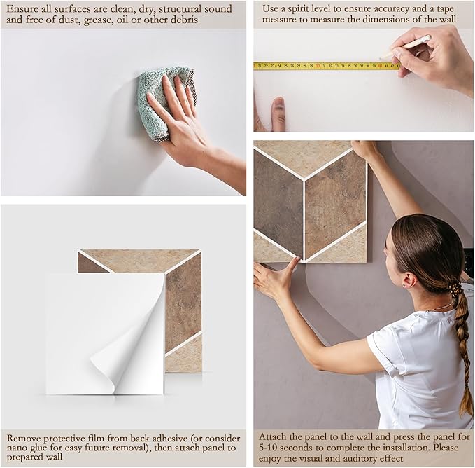12Pack Acoustic Panels, Self-Adhesive Sound Proof Panels for Walls, Decorative Printing Sound Dampening Panels Sound Absorption Tiles for Studio, Office, Home, 12×12×0.4", Deep Marble Texture