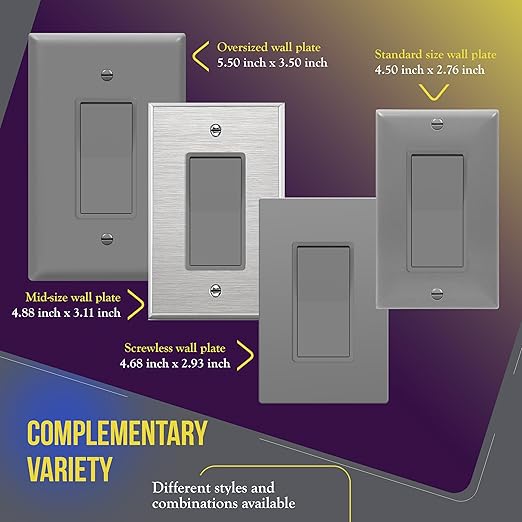 ENERLITES 4-Way Decorator Paddle Rocker Light Switch, Gloss Finish, Clamp Down Wiring, Grounding Screw, Residential Grade, 15A 120V/277V, UL Listed, 94150-GY, Gray
