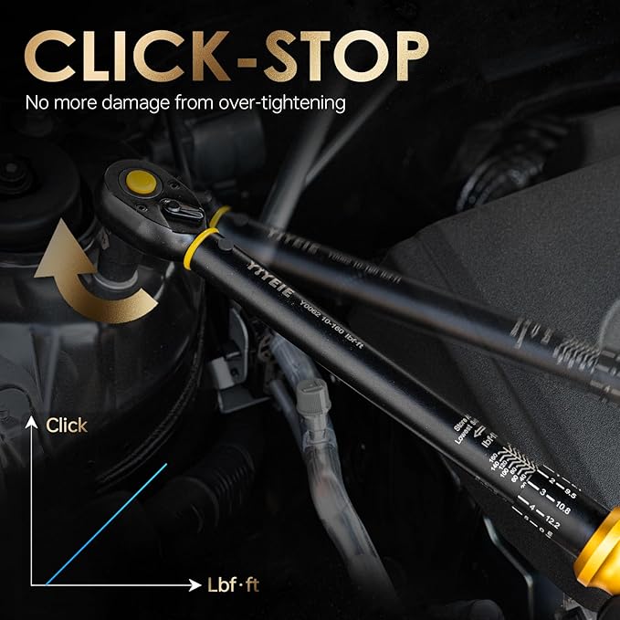 1/2-Inch Drive Torque Wrench with Upgraded Lock Ring, ±3% High Precision Click, 10-160 FT.LB (10-227 Nm), 2-Way 72-Tooth for Easier Adjustments, Ideal for Moto, Lug Nuts, Tires, Wheels, and Car Repair