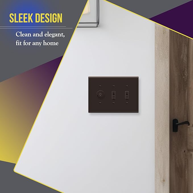ENERLITES Triple Light Switch Wall Plate, Toggle Switch Plate, Gloss Finish, 3-Gang Mid-Size 4.88" x 6.77", Unbreakable Polycarbonate Thermoplastic, UL Listed, 8813M-BR, Brown