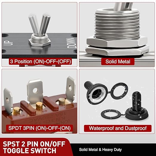 Nilight Heavy Duty Momentary Toggle Switch Waterproof 3 Pin 3 Position (ON)-Off-(ON) SPDT 12V DC 30A with Up-Down Mounting Panel and Weatherproof Cap Cover for Auto Car Marine Boat Automotive
