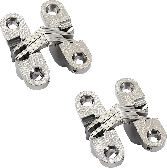 43.5 mm Hidden Hinge, Stainless Steel 180 Degree Invisible Cross Hinges for Kitchen Cabinet Door, Frameless Concealed Hinge with Screws, 2pcs