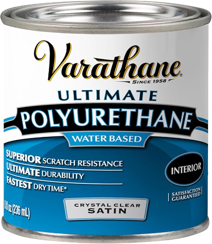 Varathane Water-Based Crystal-Clear Ultimate Polyurethane | Interior Wood Protection | Fast Dry Time | Easy Clean Up | Satin | Half Pint
