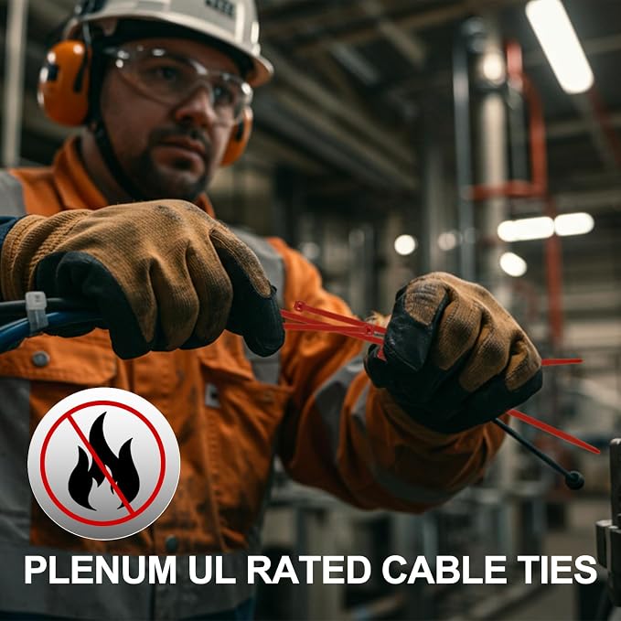 SATINIOR 1000 Pack 8" Red Plenum UL Rated Cable Ties Bulk Wire Zip Ties with 50 lb Tensile Strength for Premium for HVAC & Commercial Air-Handling Use Industry Aviation Data Center