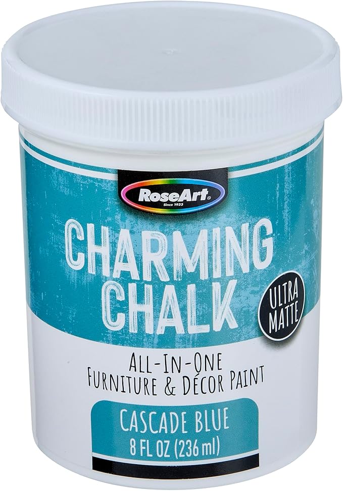 Charming Chalk All-In-One Furniture & Décor Paint - 8oz Cascade Blue, Ultra Matte Chalk Finish Paint, Ideal For All Techniques Including Distressing, No Prep Needed, Made In USA