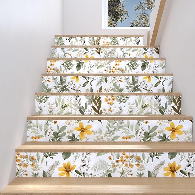 Laatse Green Leaf Wallpaper Peel and Stick, Vintage Yellow Floral Contact Paper 17.5" x 118", Self Adhesive Removable Waterproof Thick Vinyl Wall Paper for Bedroom Walls Shelf Cabinet Table Decor