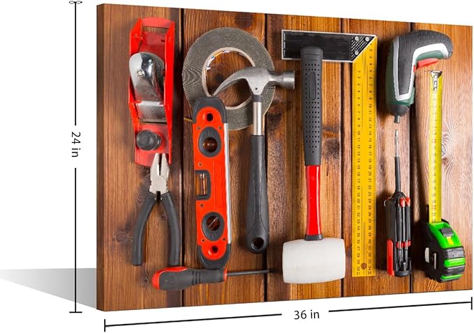 Big Wall Art for Living Room Wall Decor Blue Background House Renovation Tools and Accessories Top View Poster, Canvas Supermarket Hotel Tool Room Hardware Store Wall Decor 1 Panels (24"Wx36"H)