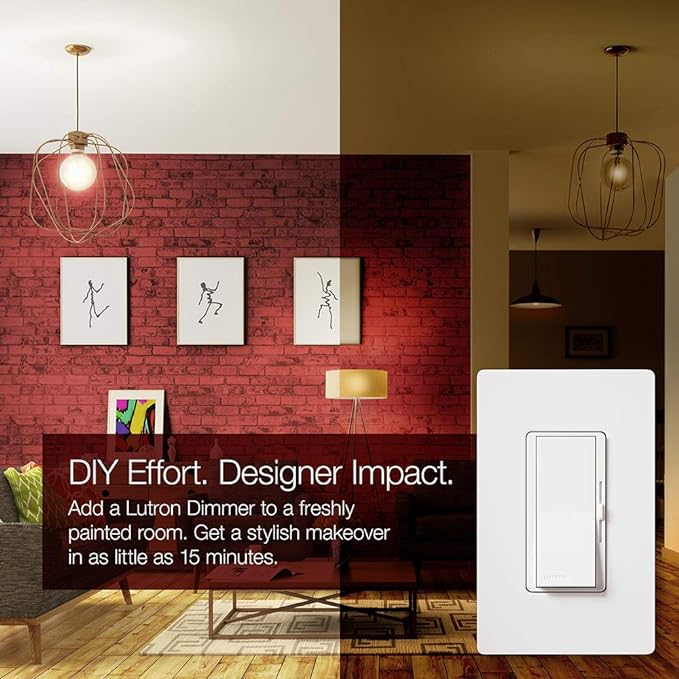 Lutron Diva LED+ Dimmer Light Switch for Dimmable LED, Halogen, and Incandescent Bulbs, 150 Watt, Single-Pole or 3-Way, DVWCL-153PH-2-WH, White (2-Pack) with Wallplate