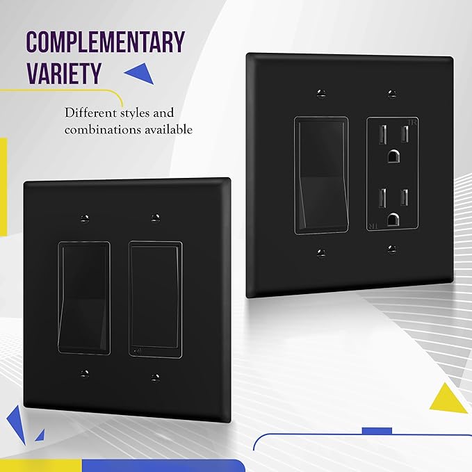 ENERLITES Decorator Light Switch or Receptacle Outlet Wall Plate, Size 2-Gang 4.50" x 4.57", Unbreakable Polycarbonate Thermoplastic, UL Listed, 8832-BK, Black
