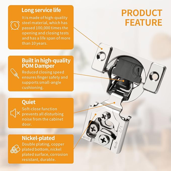 Chibery 10 Pack 3/4" Overlay 4D Soft Close Concealed Hinges for Face Frame Door, Adjustable Closing Speed, Smooth Slow Self Close Hinges, Satin Nickel, 105° Open Angle Stainless Steel Cabinet Hinges