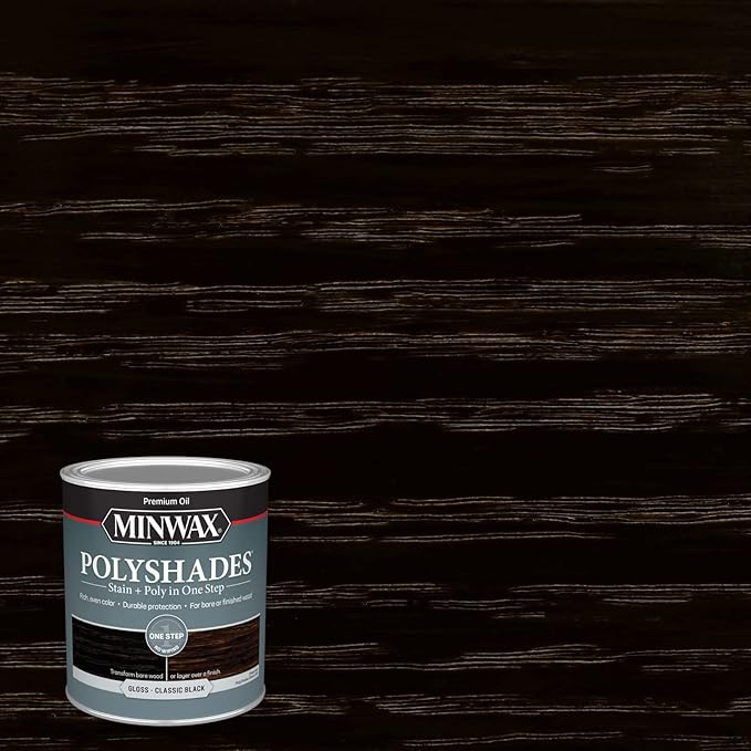 Minwax PolyShades Wood Stain + Polyurethane Finish – Quart, Classic Black, Gloss