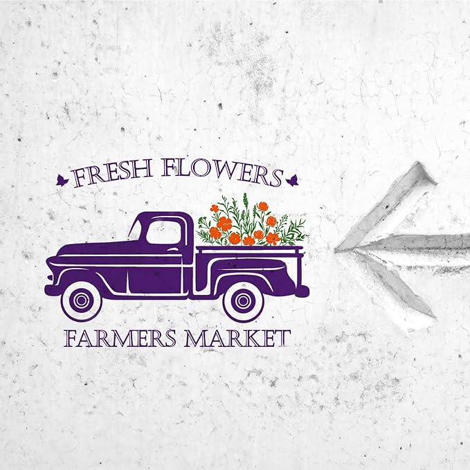 Fresh Flowers Farmers Market Stencil, Chalk Paste Screen Transfer, Reusable Self-Adhesive Screen Printing Stencils for Wood, Fabric, Pillows, Walls DIY Home Decor