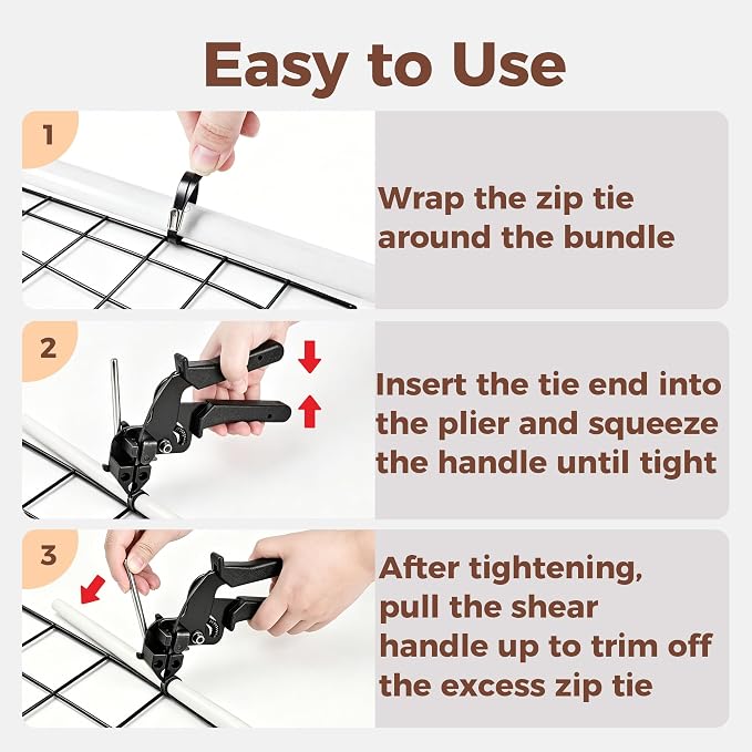 304 Stainless Steel Cable Tie Gun Kit, 300 Pcs Black | 304 stainless steel zip tie gun kit: 200 11.8in & 100 7.8in ties, cutter, tightens&cuts, rustproof for fence/farm/coop/pipe.