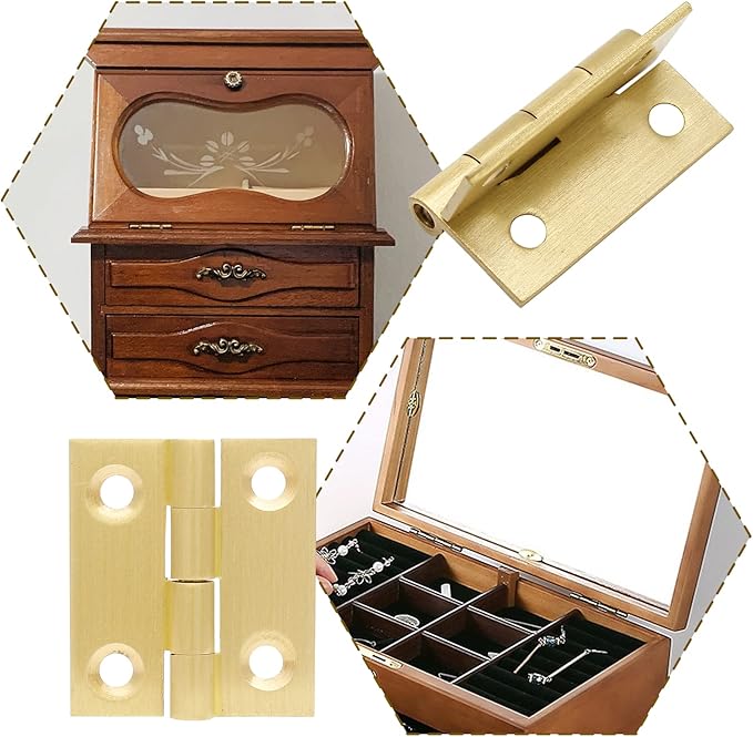 8pcs 1 Inch Brass Hinges, Mini Butt Hinges Cabinet Door Hinge, Box Hinge for Jewelry, Wooden Box, Small Cupboard Furniture (Gold)