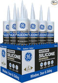 GE Supreme Silicone Caulk for Window & Door, Clear, 10 fl oz Cartridge, 12 Pack - 100% Waterproof Silicone Sealant, 7X Stronger Adhesion, Shrink & Crack Proof