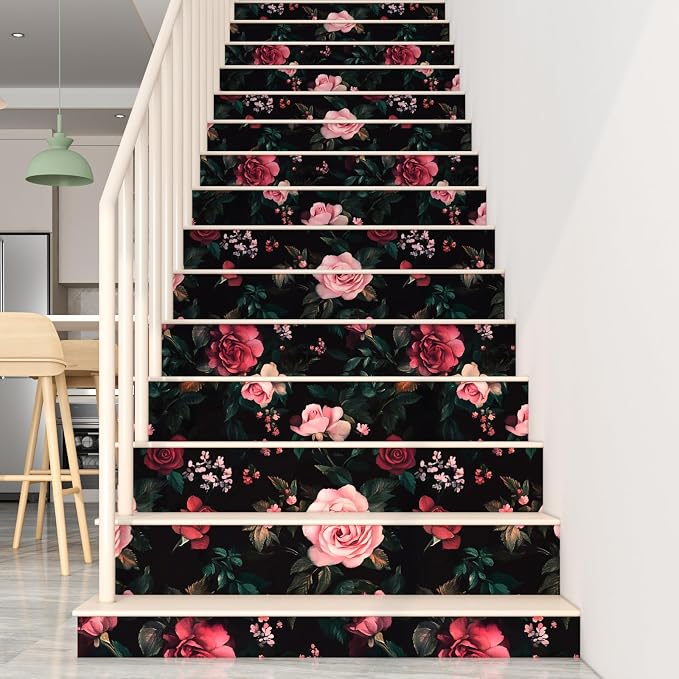 Fvlow Pink Rose Floral Peel and Stick Wallpaper 17.4" x 118" | Renter Friendly, Removable & Waterproof, Vinyl Easy Install for Bedrooms, Bathrooms, Kitchens, Cabinets and Home Decor