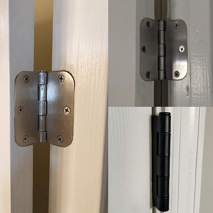 18 Pack Matte Black Door Hinges 3.5 x 3.5 Inch Interior 3 1/2 Inch Door Hinges for Doors Rounded 5/8" Radius Corners Flat Iron Hinge 3 ½"x 3 ½" Door Hardware Controls