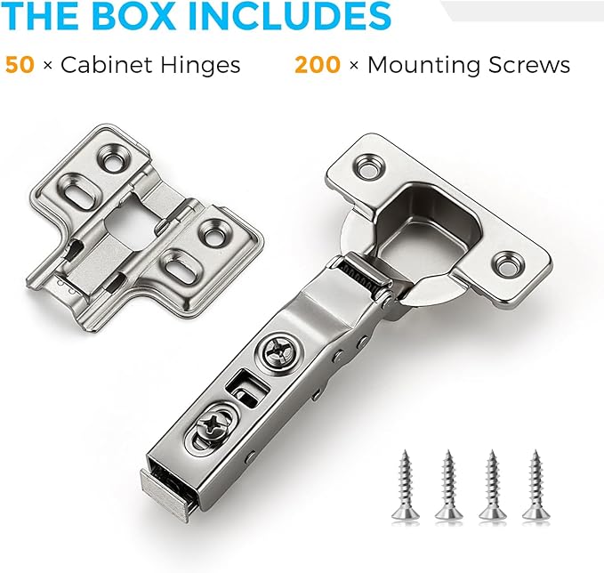 HOME EDIT 25 Pairs 50 Pack European Full Overlay Soft Close Cabinet Hinges Concealed Kitchen Cabinet Hinges Heavy-Duty Frameless Adjustable for Cupboard Hardware