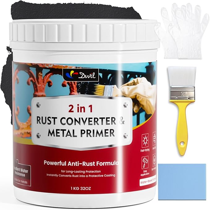 DWIL Rust Converter for Metal, 2 in 1 High-Flow Fluidity Converts Rust, Rust Converter Paint and Primer to Long-Lasting Protective Coating, No Primer Needed, Black, 32 oz