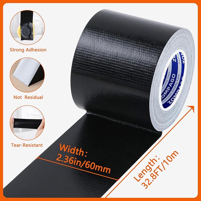 ZOMPAGO Black Window Weather Sealing Tape 2.4in x 33FT, Cloth Draft Stopper for Sliding Door & Gap Filler, Strong Adhesive Window Seal Tape Air Conditioner Door Weather Stripping Insulation